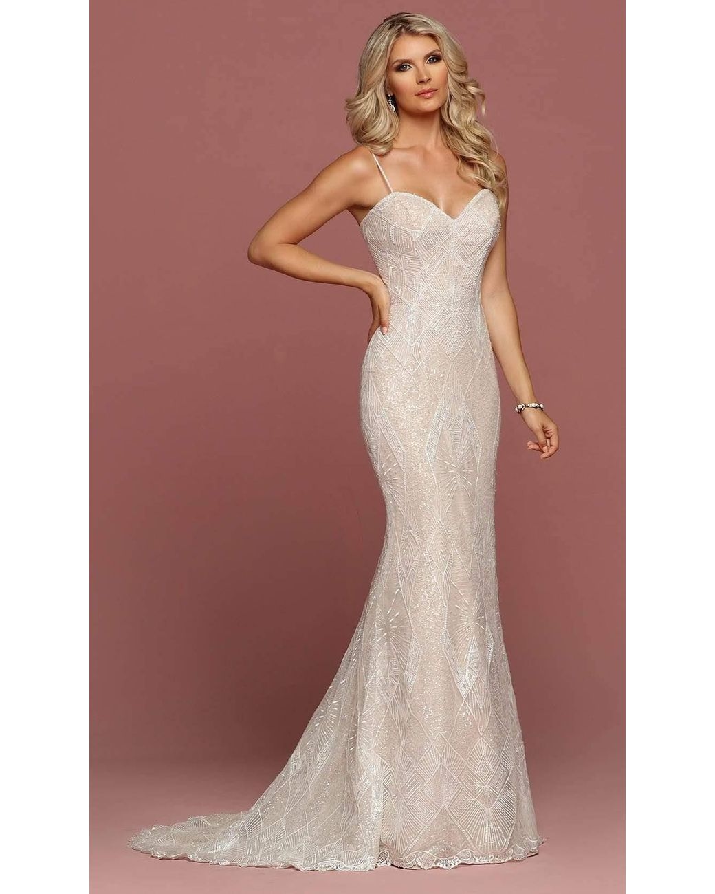 Da Vinci Bridal 50480 Sleeveless Art Deco Beaded Sheath Wedding Gown | Lyst
