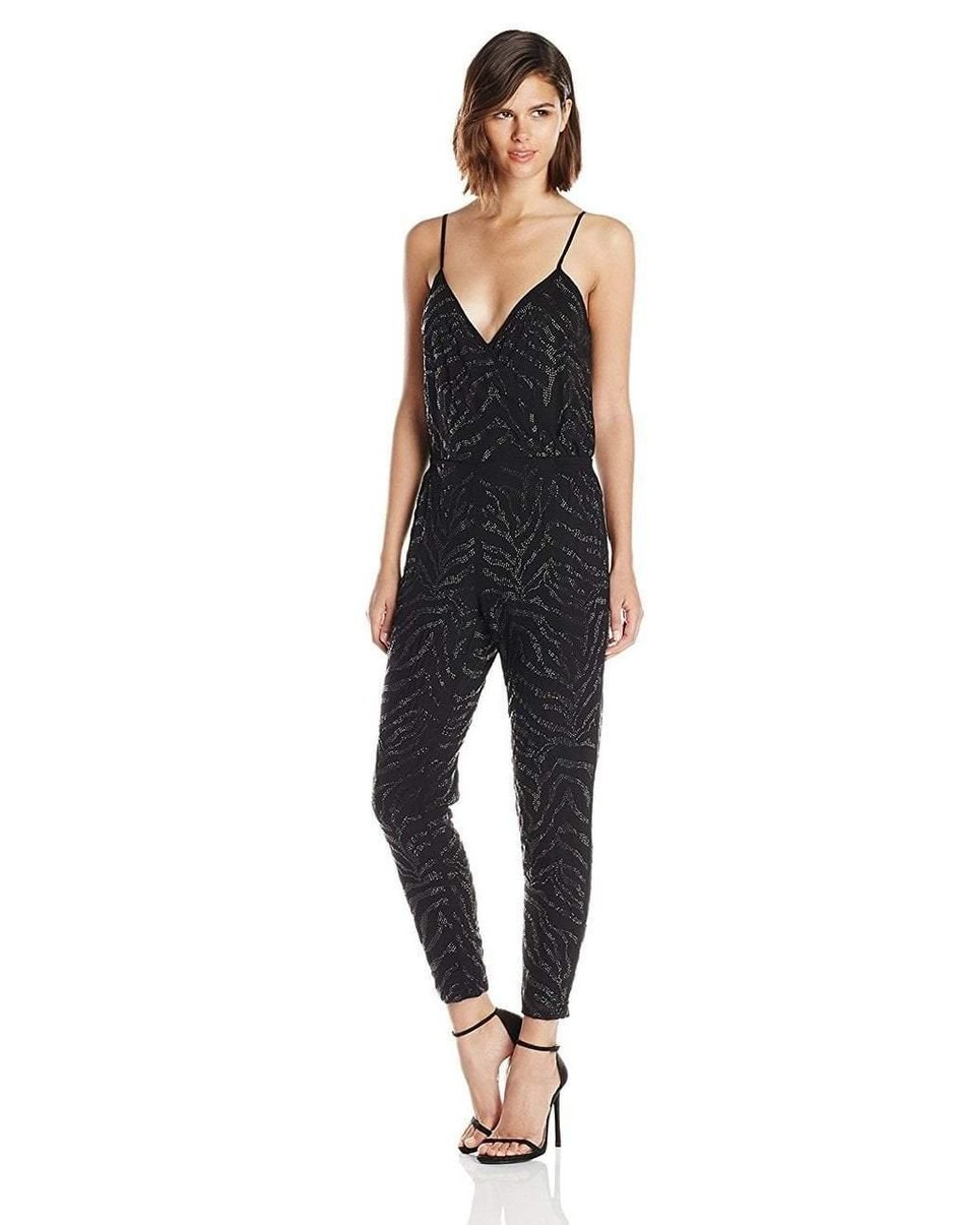Adrianna Papell Chiffon Embellished V-neck Jumpsuit 231m59400 in Black ...