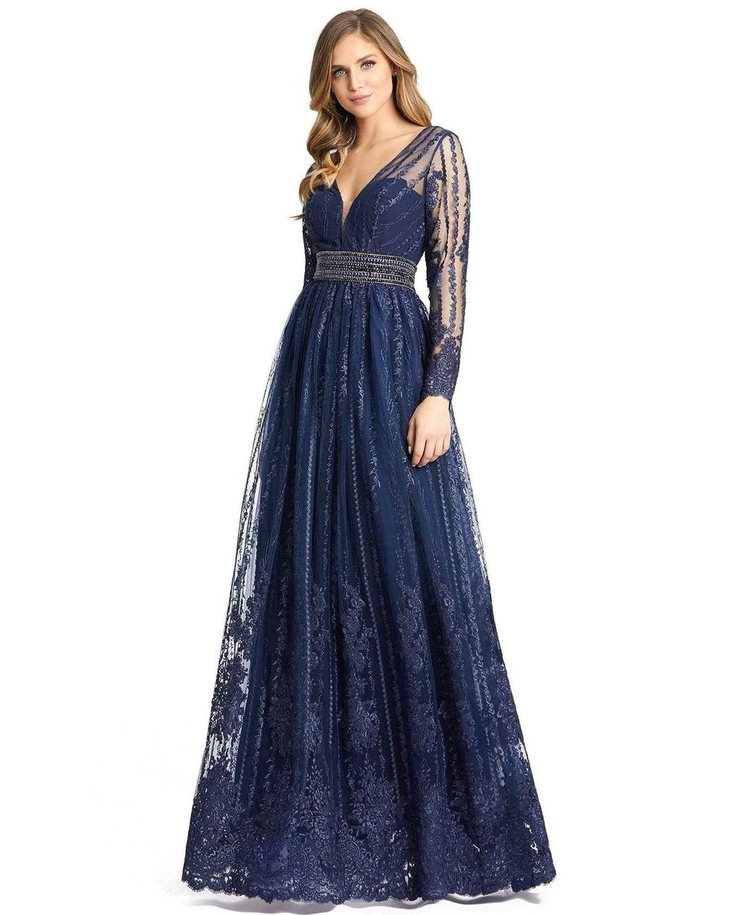 Mac Duggal 66591 Embroidered Long Sleeve A-line Gown in Navy (Blue) - Lyst