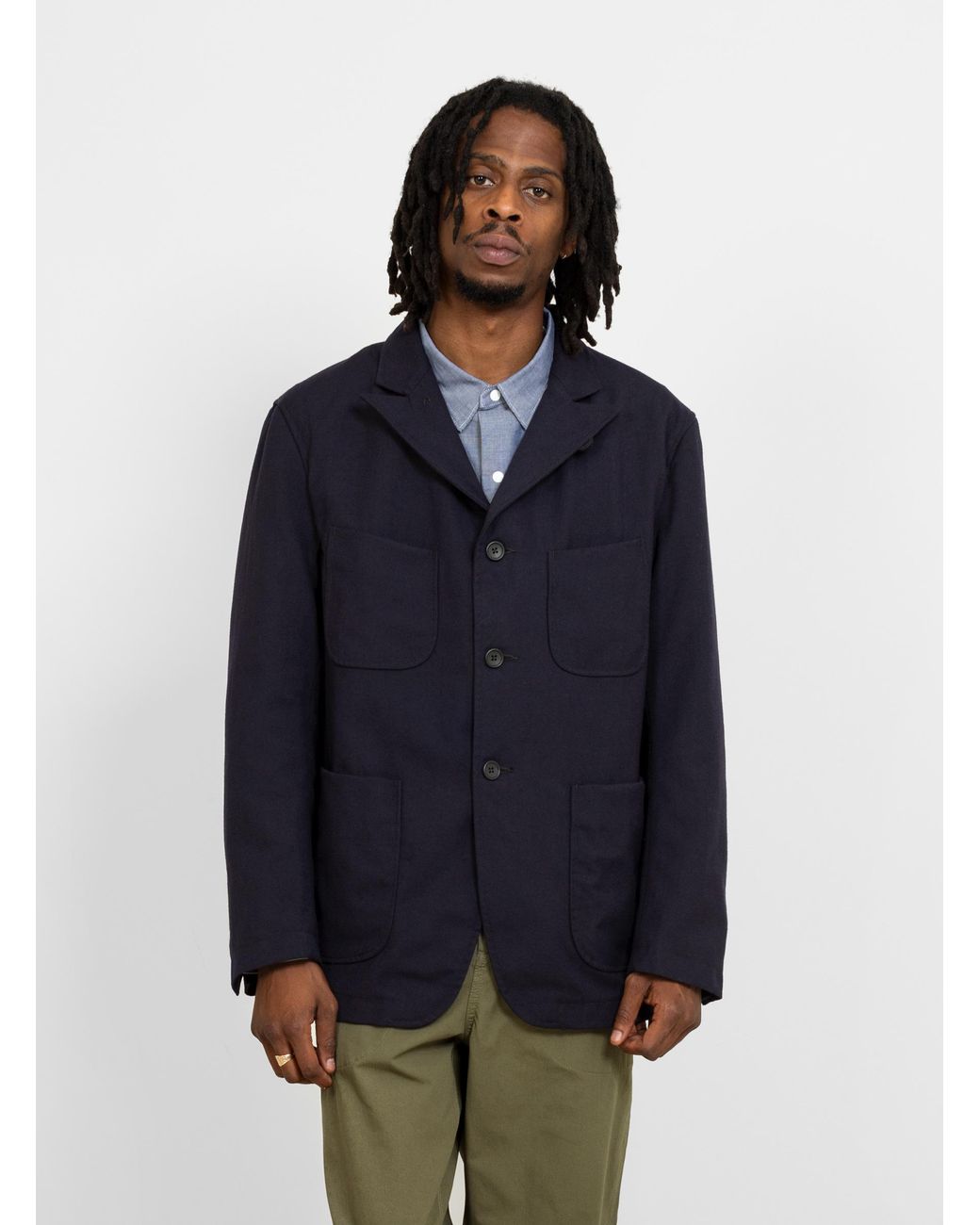 Engineered Garments Nb Jacket Uniform Serge Wool Dark Navy in Blue