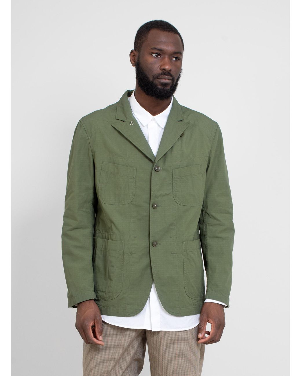 Engineered Garments Bedford Jacket Cotton Ripstop Olive in Green