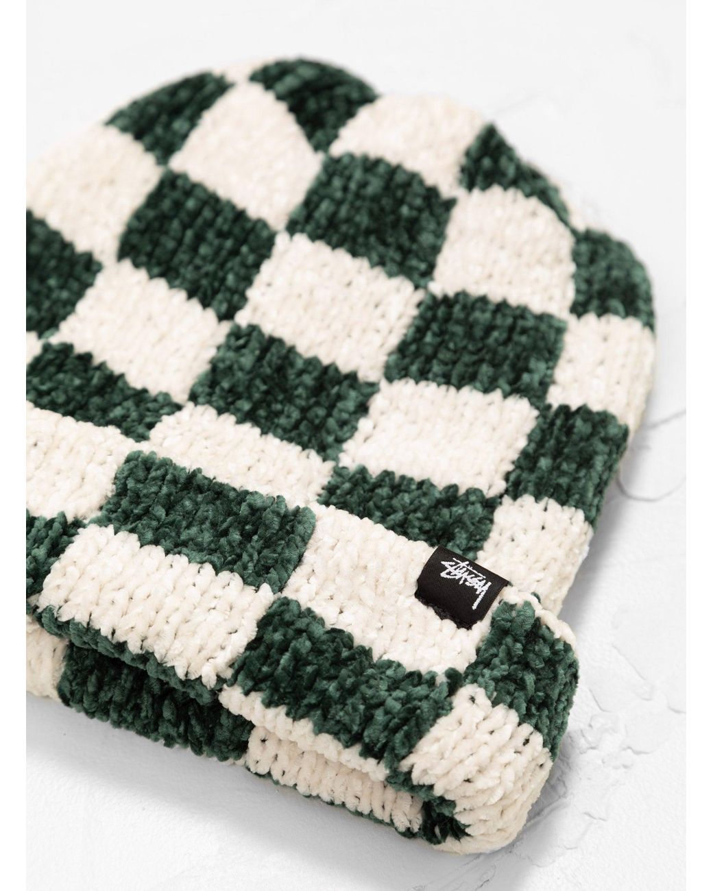 Stussy Crochet Checkered Beanie Green & White for Men | Lyst
