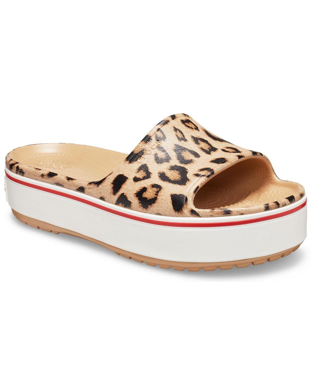 Crocs Leopard Gold Crocband Platform Leopard Slide in Metallic