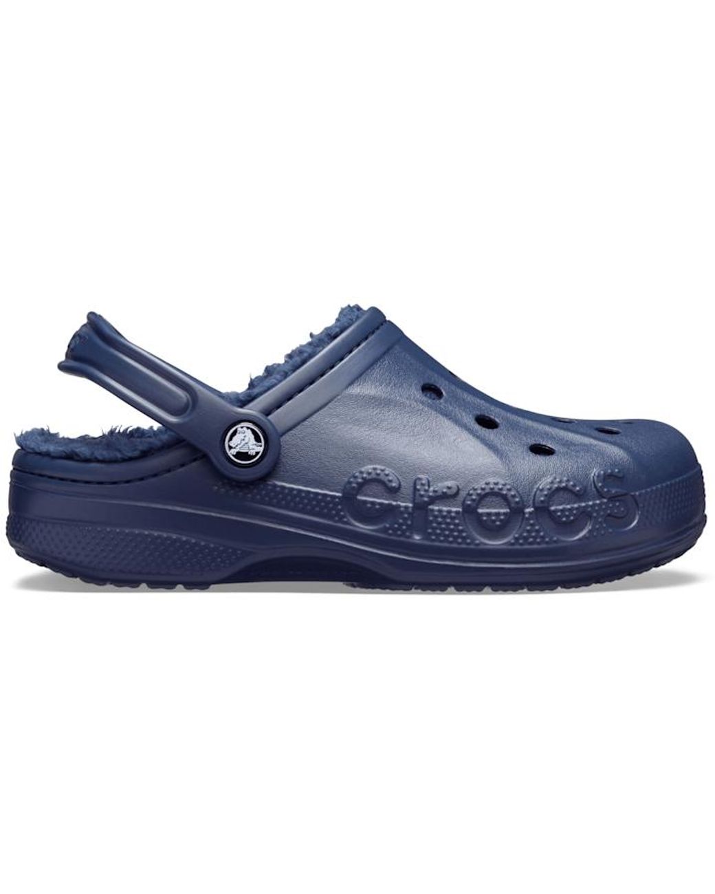 navy fuzzy crocs