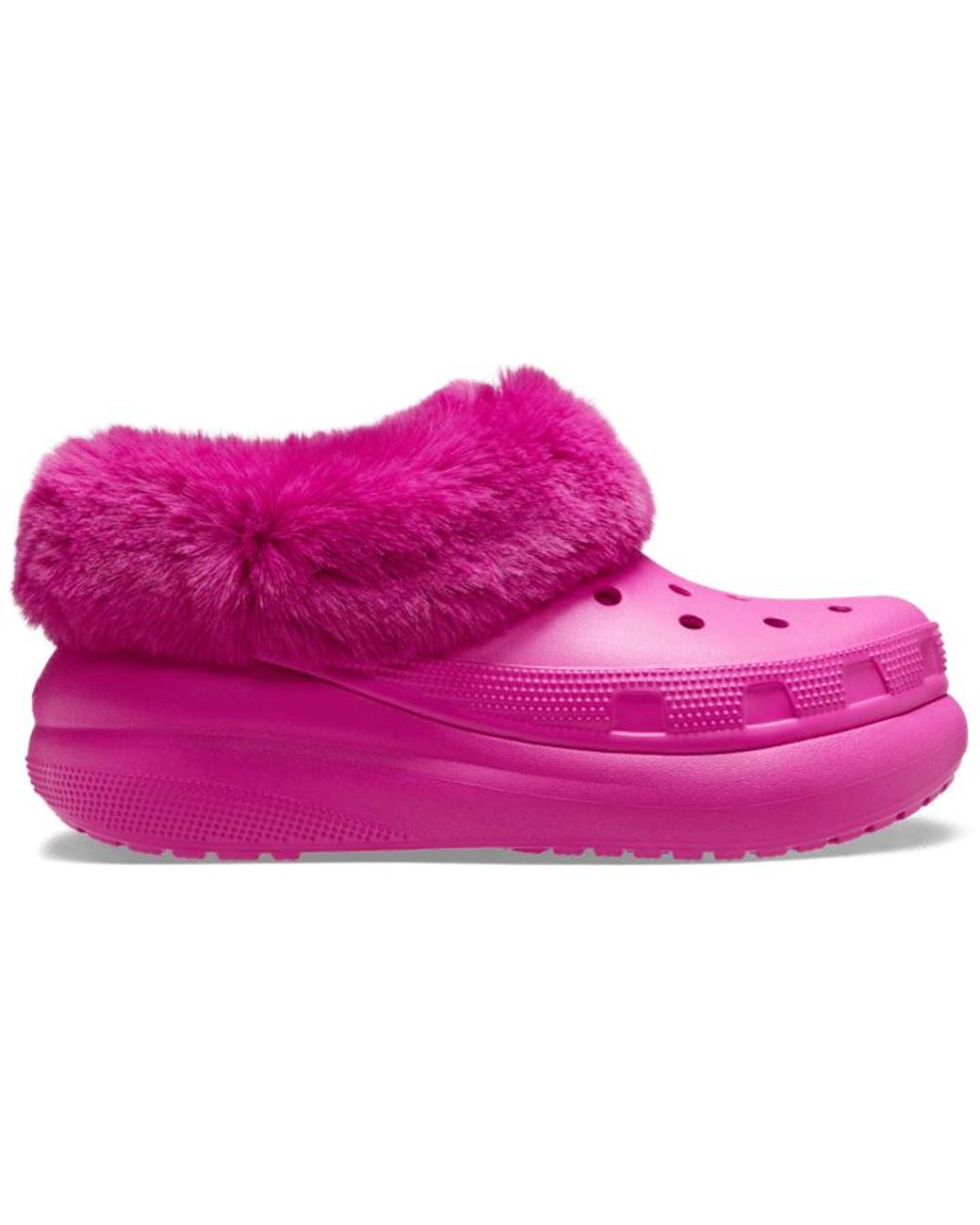 Hot pink top crocs with fur
