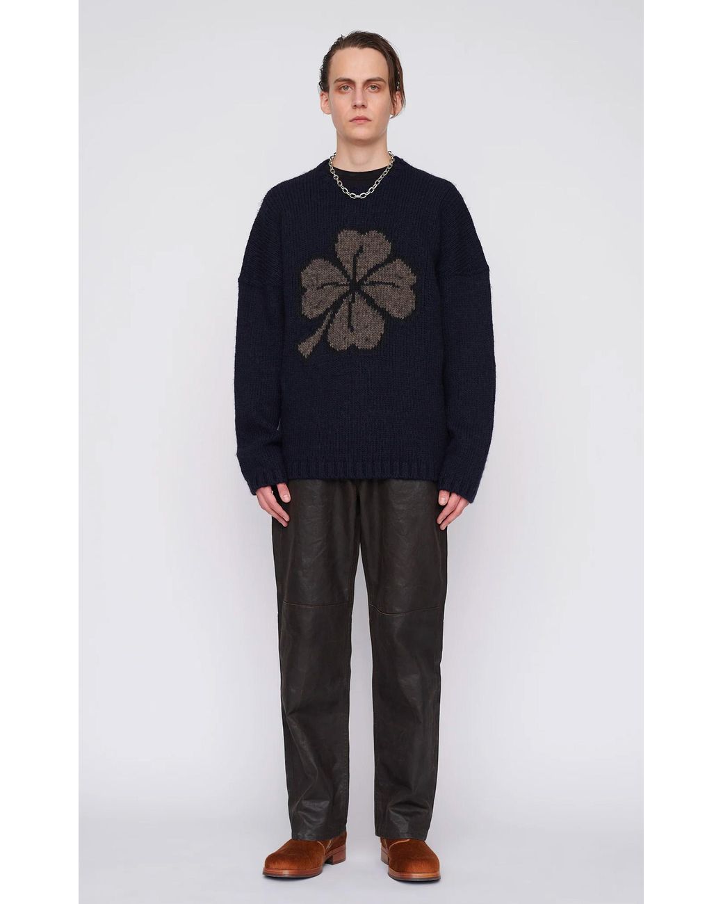 Our Legacy Wool Popover Roundneck Lucky Clover in Black for 