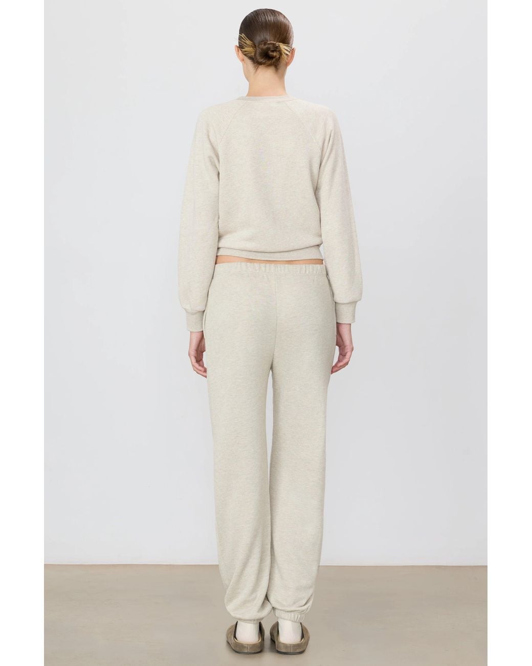 ÉTERNE Natural Cropped Half-Zip Sweatshirt
