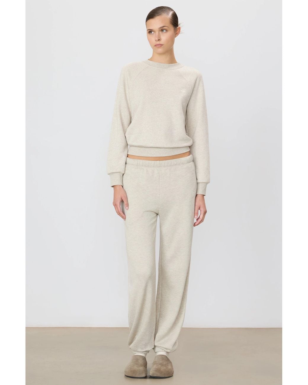 ÉTERNE Natural Cropped Half-Zip Sweatshirt