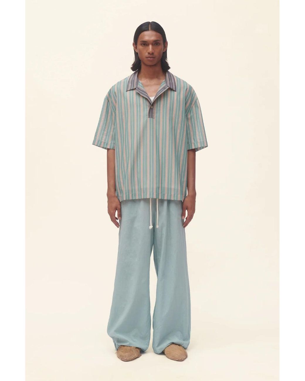 Commas Blue Striped Half Placket Shirt