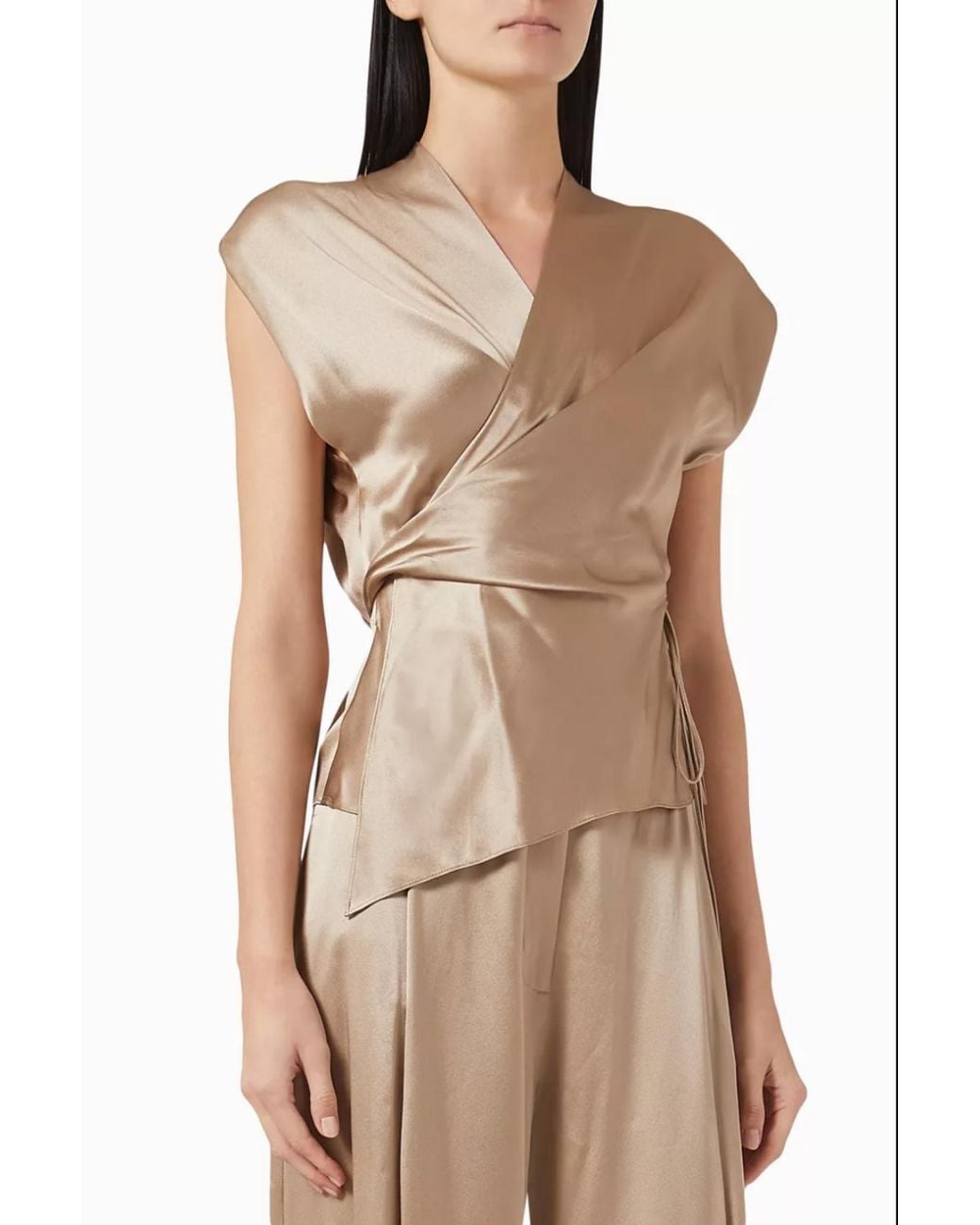 The Sei Natural Drop Sleeve Wrap Blouse