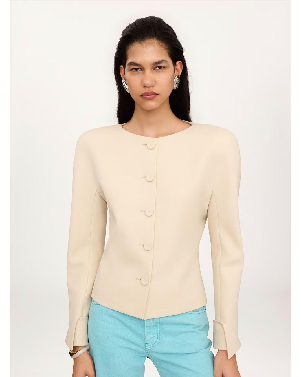 Chloé White Collarless Fitted Jacket