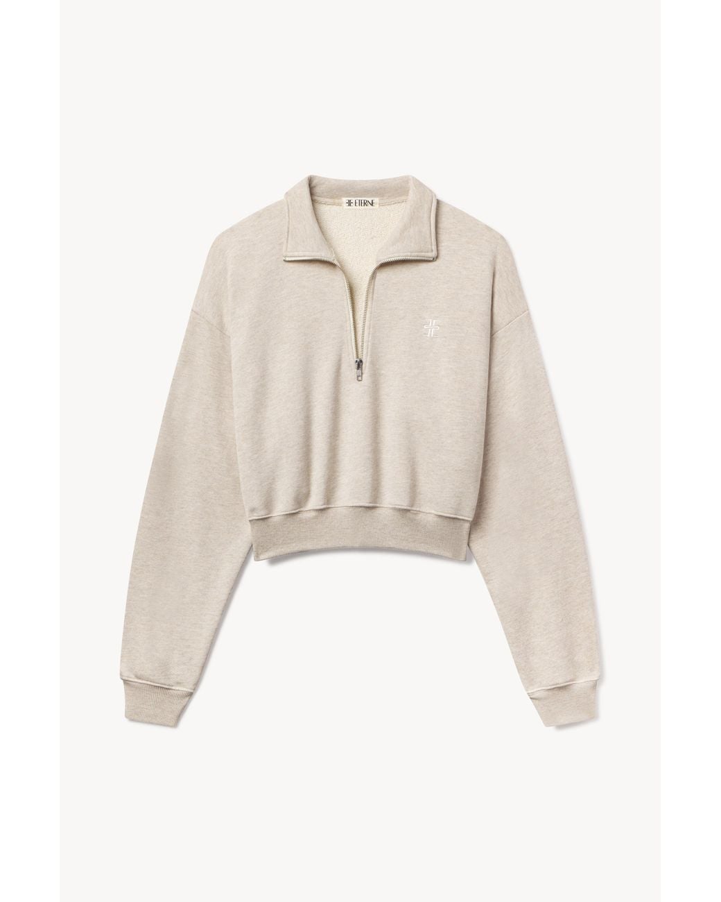 ÉTERNE Natural Cropped Half-Zip Sweatshirt