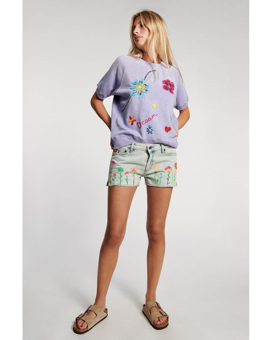 Mira Mikati Floral Embroidered Short in Blue | Lyst