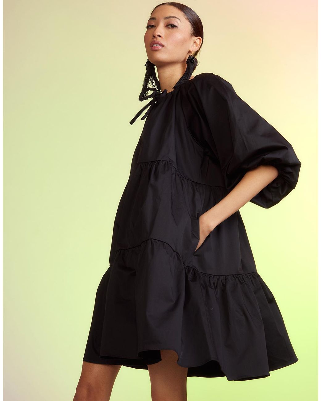 Cynthia Rowley Kasbah Cotton Tiered Dress in Black | Lyst
