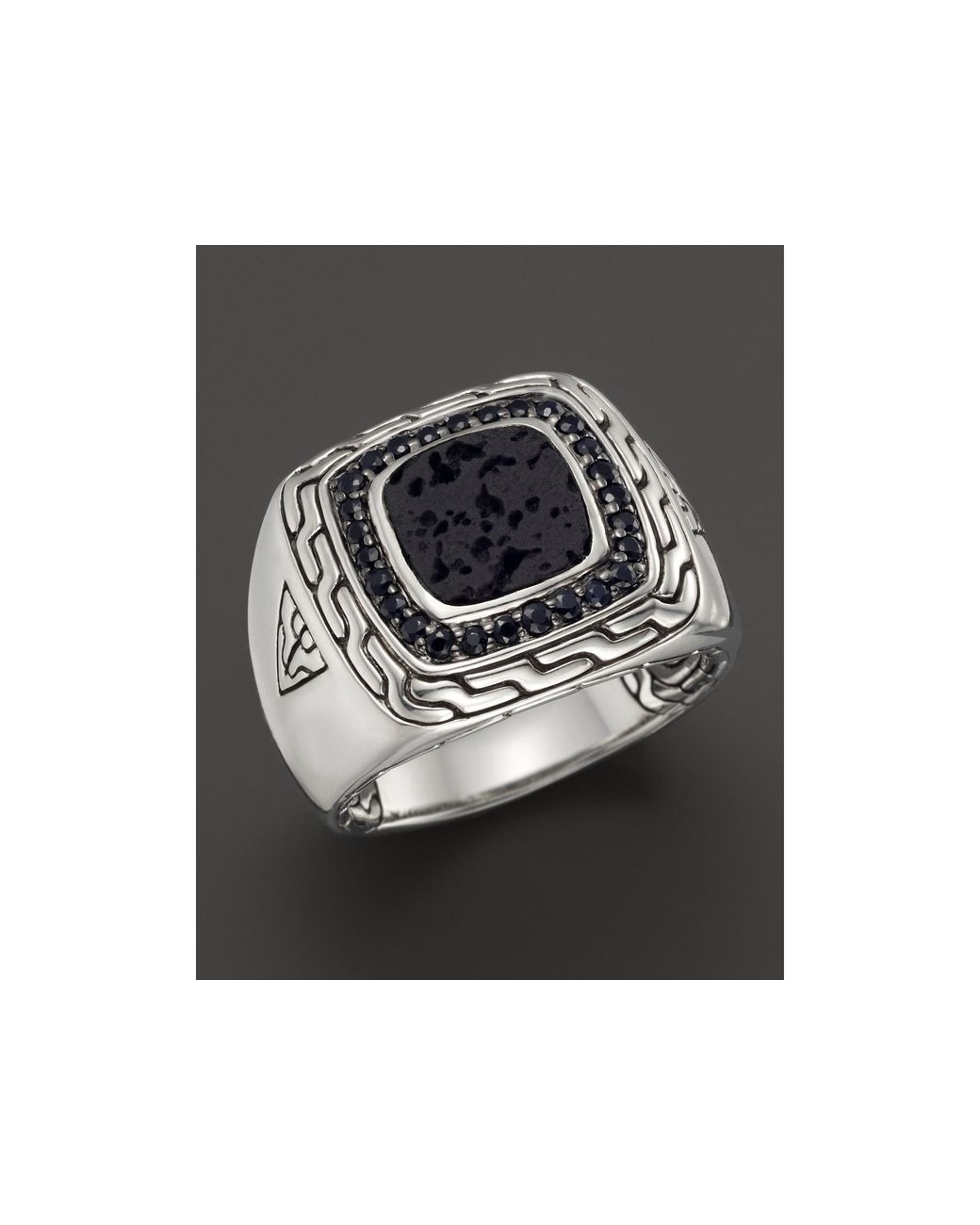 John Hardy Men's Sterling Silver Classic Chain Square Ring With Black Volcanic Rock And Black