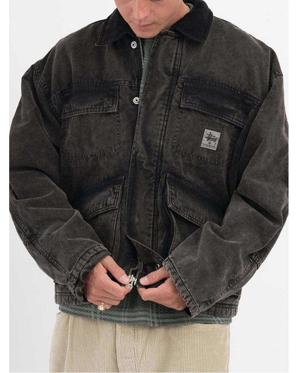 Stussy Washed Canvas Shop Jacket Black In Cotton | Lyst