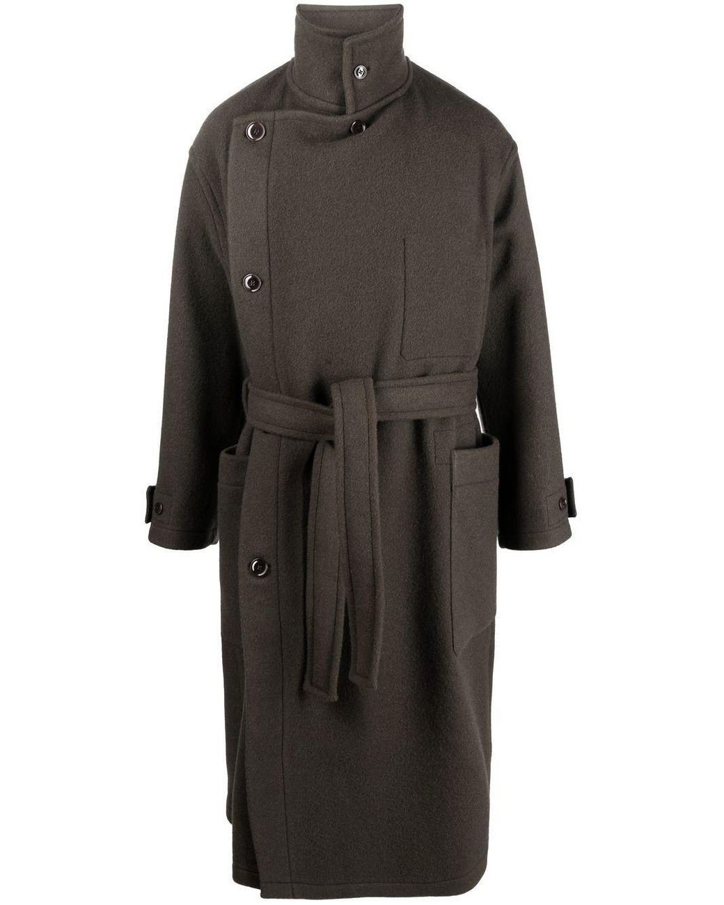 Lemaire Belted Wool Wrap Coat in Black for Men Lyst