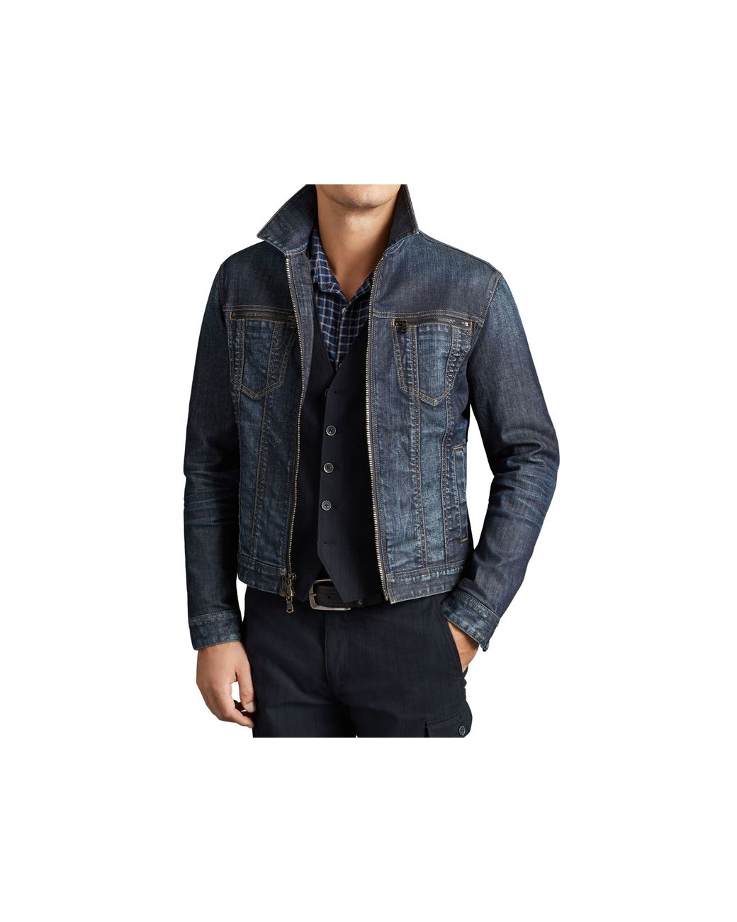 John Varvatos Zip Denim Jacket in Blue 