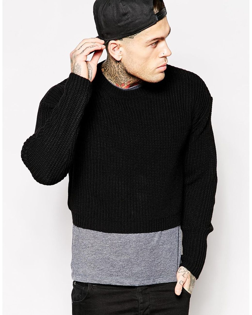 ASOS Cropped Sweater in Black for Men | Lyst