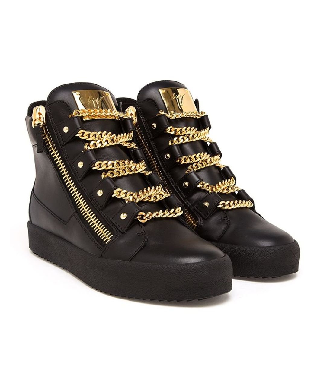 Giuseppe Zanotti Gold-Chain High-Top Sneakers in Black for Men Lyst