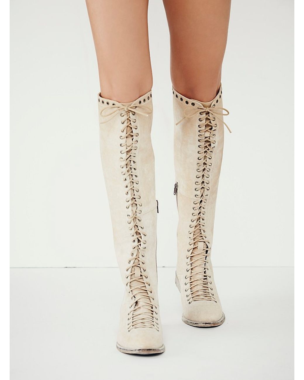Free People Faryl Robin + Womens Caspian Tall Lace Up Boot in Natural | Lyst