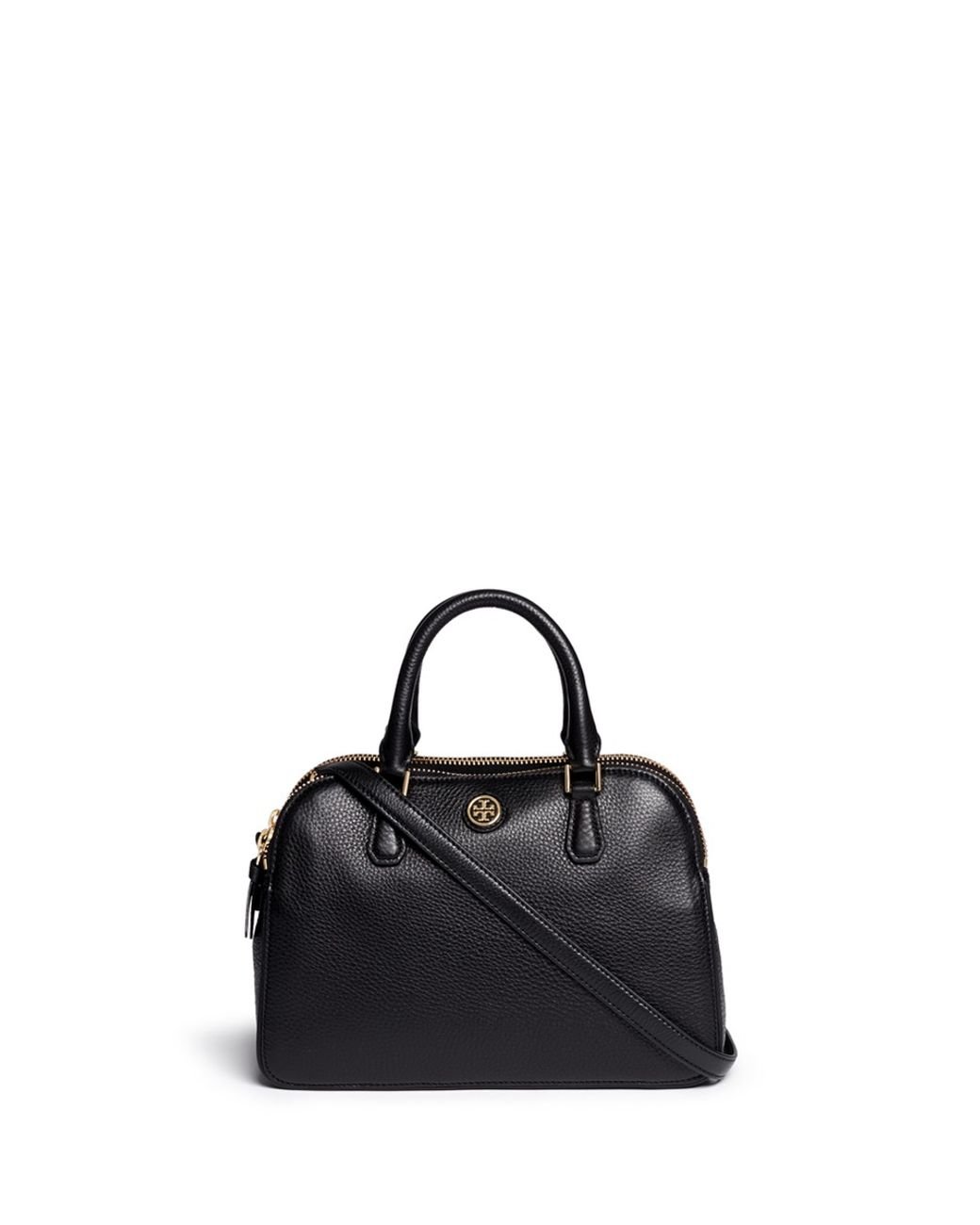 Tory Burch 'robinson' Small Double Zip Pebbled Leather Satchel in Black