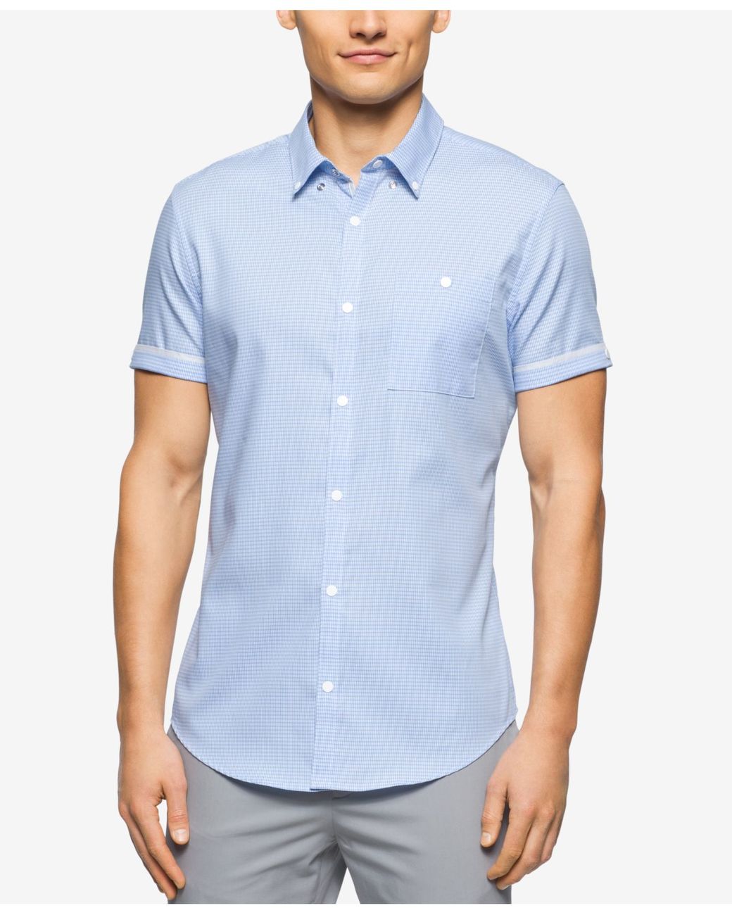 Calvin Klein Men's Slim-fit Textured Short-sleeve Shirt in Blue for Men |  Lyst
