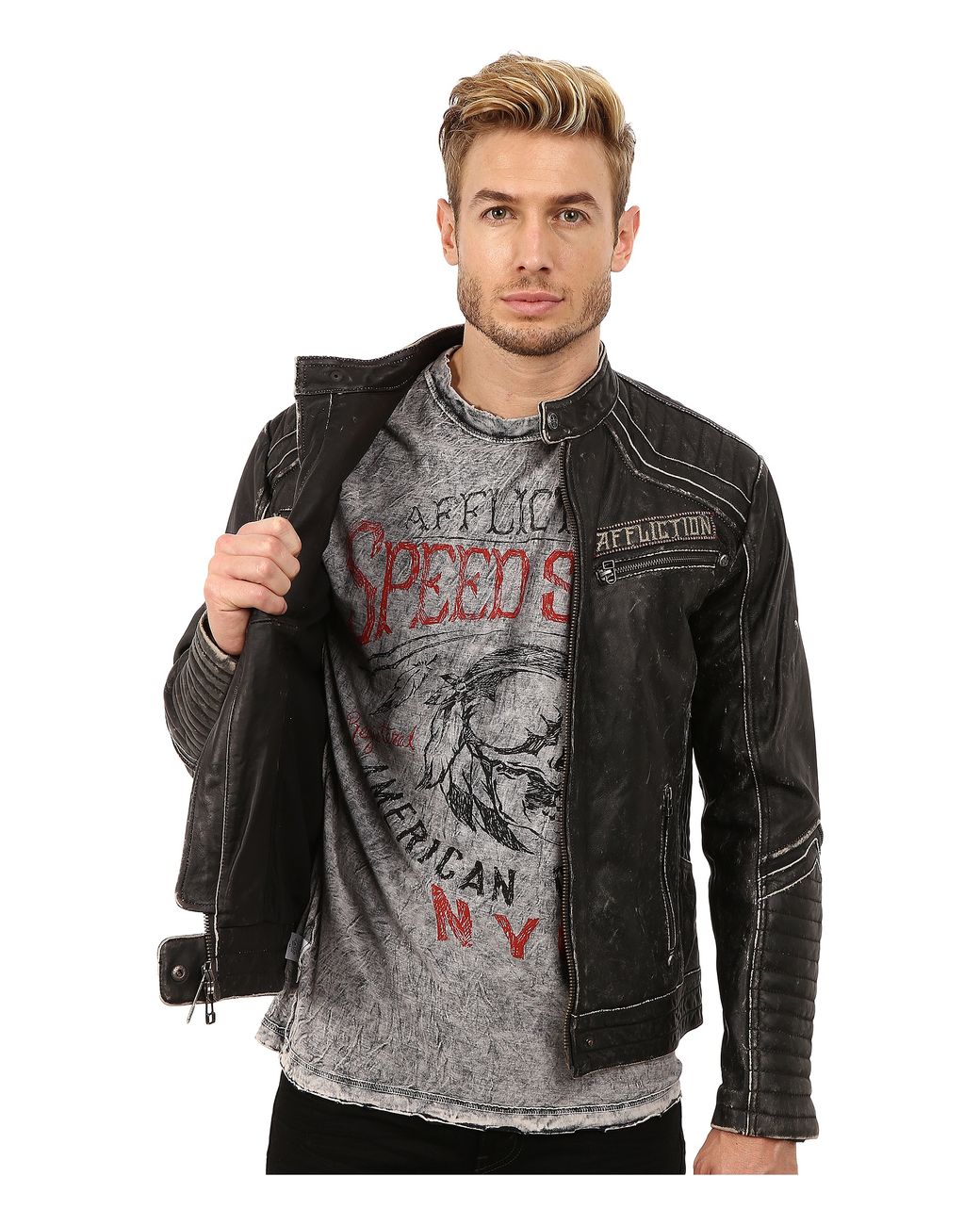 Affliction leather jacket deals