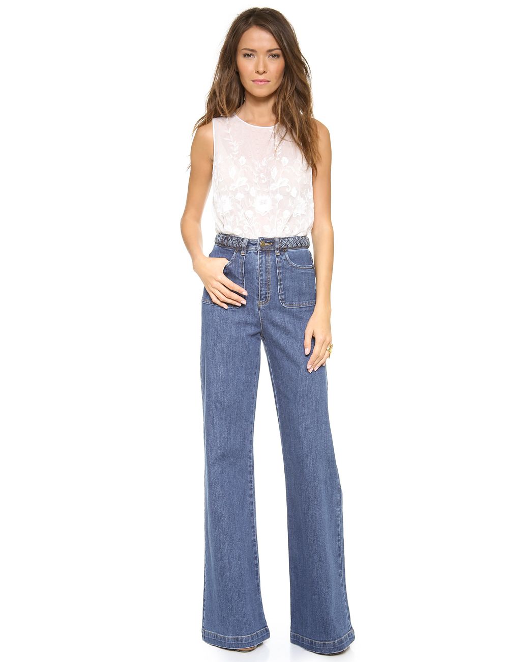 Rachel Zoe Ella Braided Wide Leg Jeans 