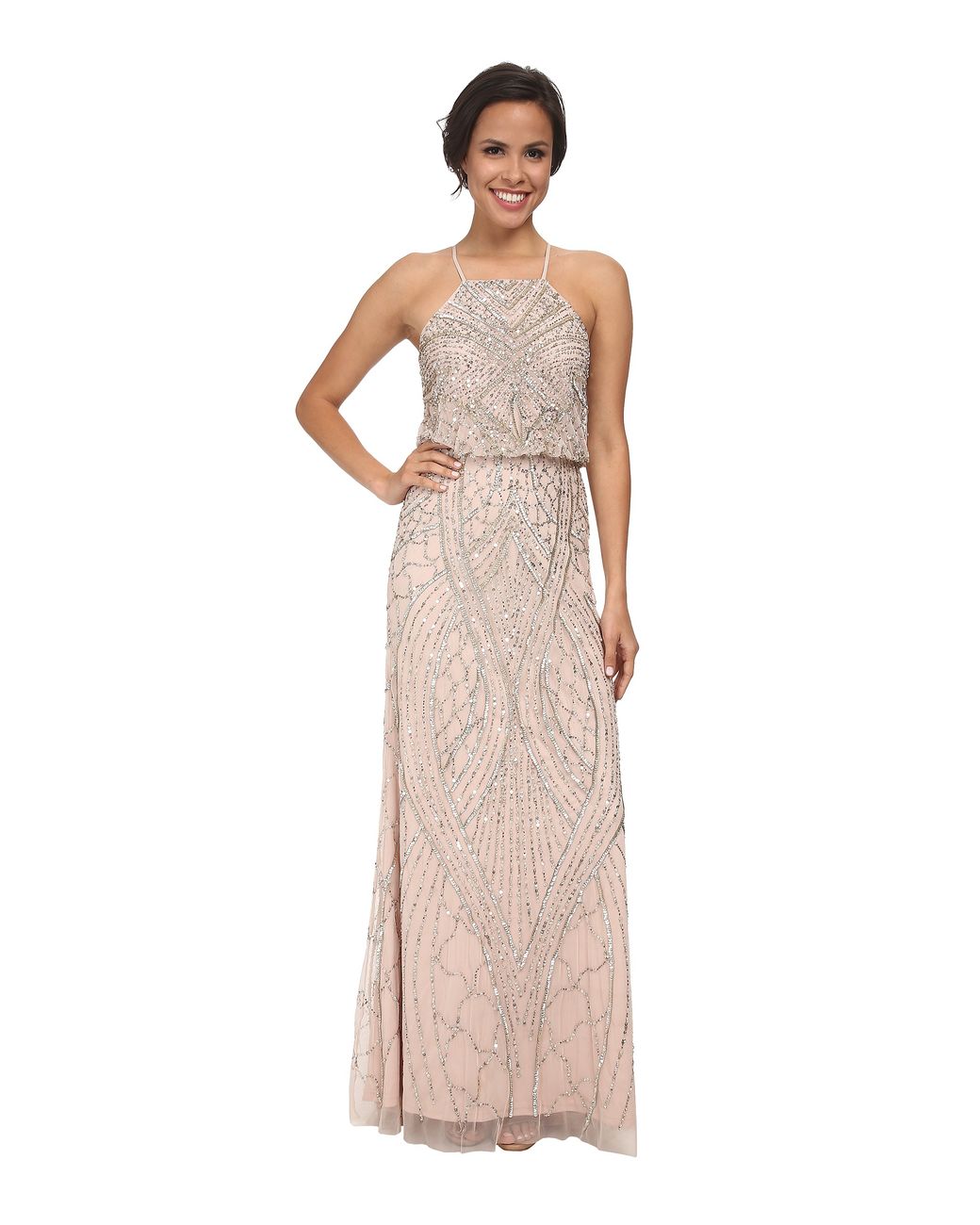 Adrianna Papell Halter Fully Beaded Gown in Shell (Pink) | Lyst