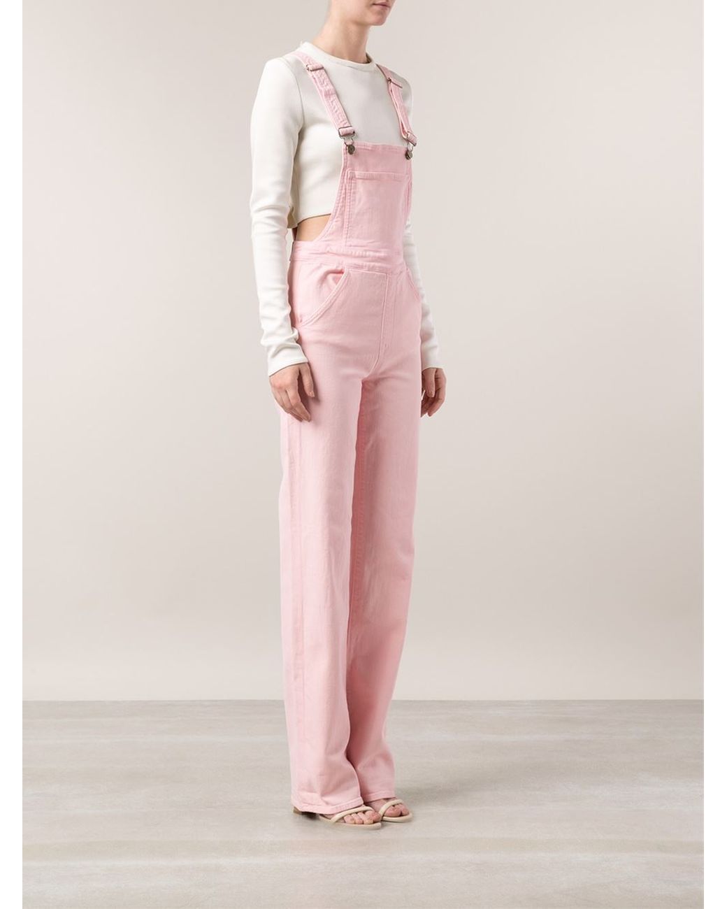 Pink denim overalls hot sale