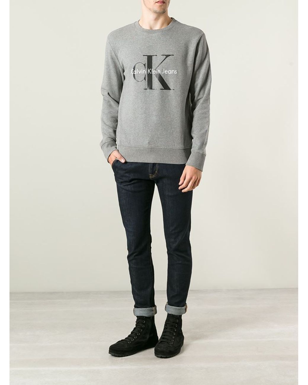 Calvin Klein Crew Neck Sweatshirt in Gray for Men | Lyst