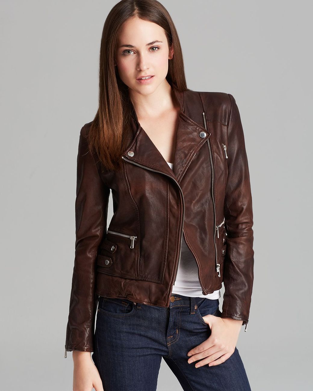Andrew Marc Leather Jacket Leandra in Brown | Lyst