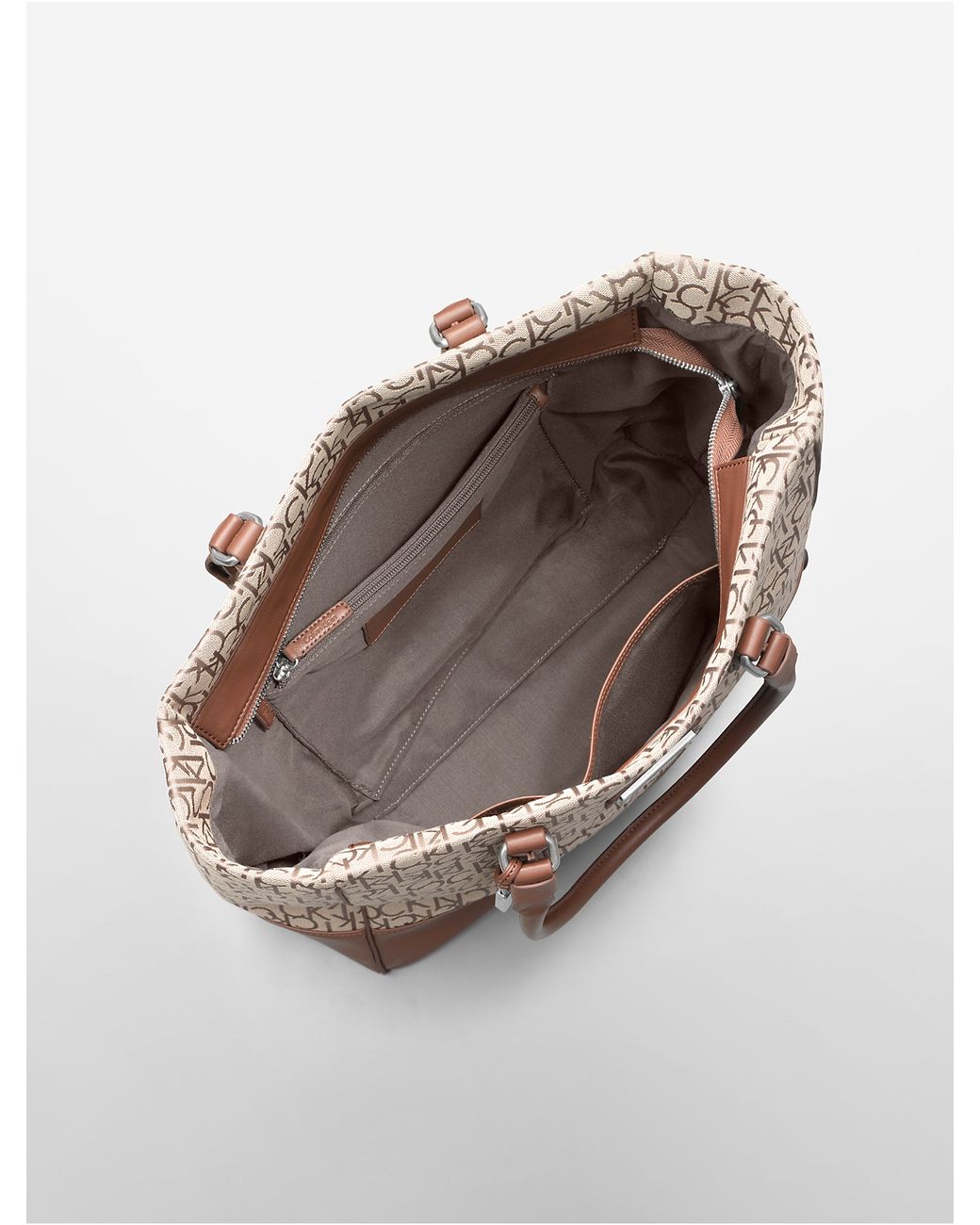 Calvin Klein White Label Logo Jacquard Fabric Shopper Tote Bag in Brown