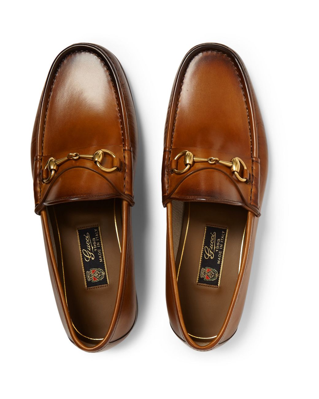 Gucci Burnished-Leather Horsebit Loafers in Brown for Men | Lyst