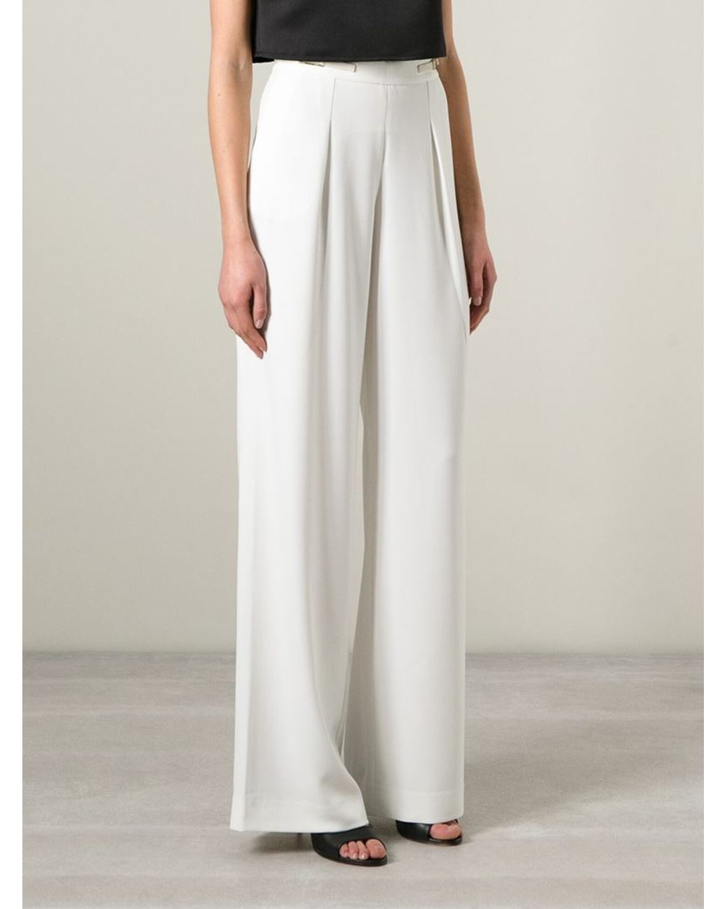 Halston High Waisted Wide Leg Trousers in White | Lyst