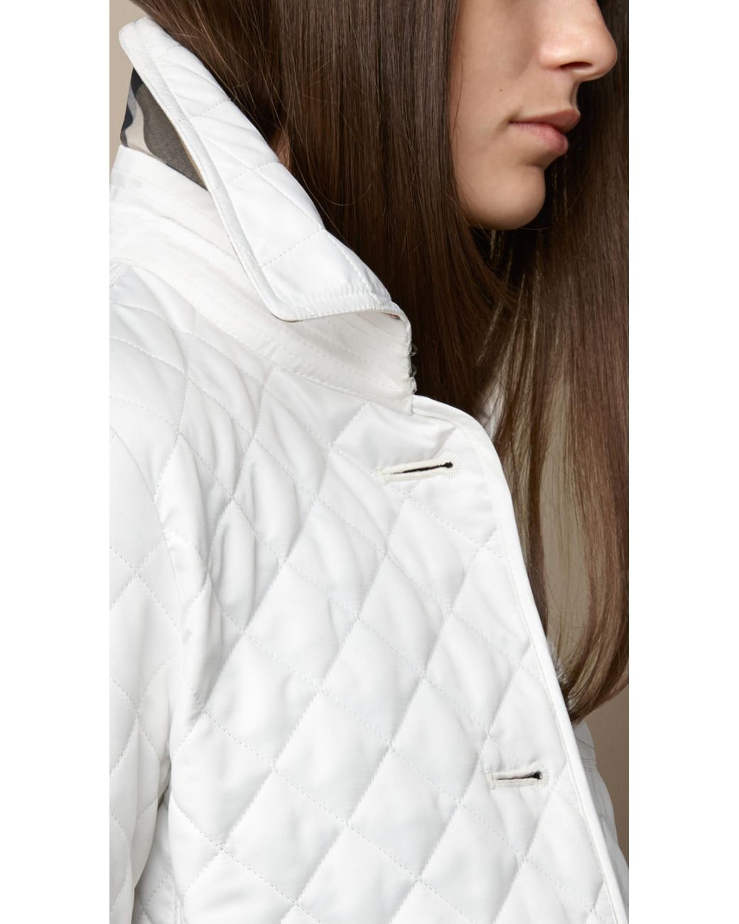 Burberry Diamond Quilted Jacket in White | Lyst