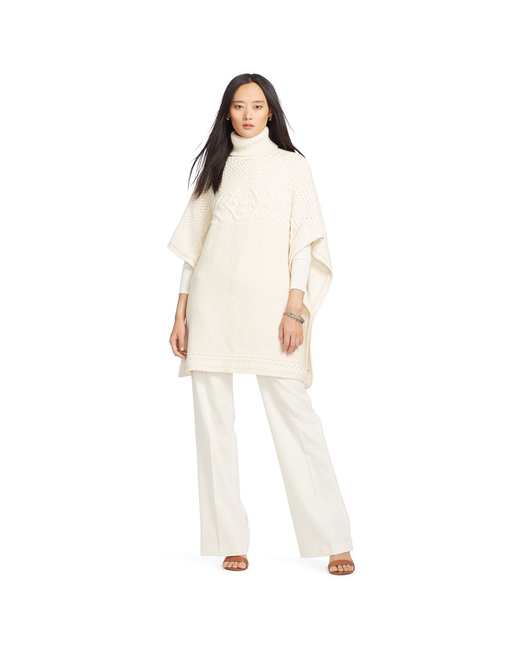 Ralph Lauren Woolalpaca Turtleneck Poncho in Natural Lyst