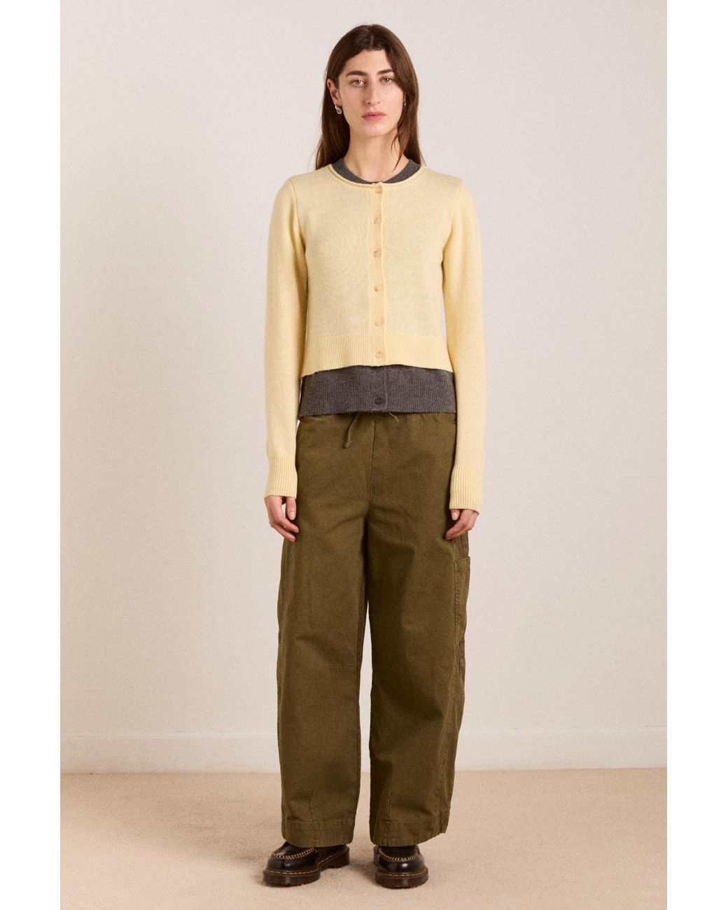 Damson Madder Natural Callie Layer Wool And Cashmere Blend Cardigan