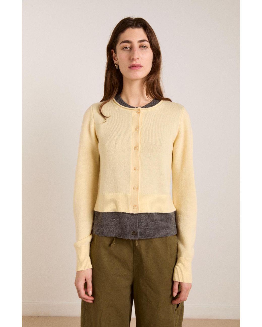 Damson Madder Natural Callie Layer Wool And Cashmere Blend Cardigan