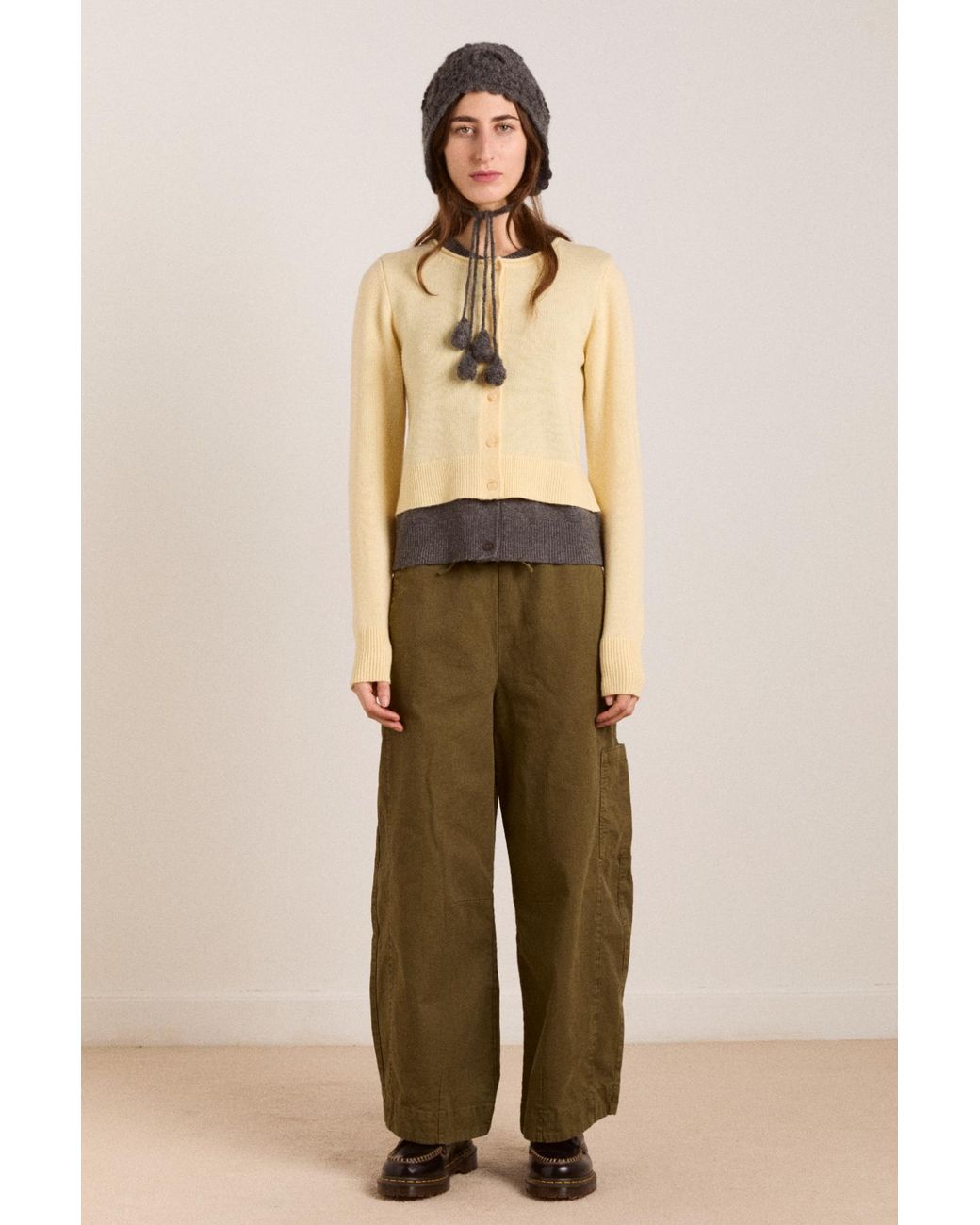 Damson Madder Natural Callie Layer Wool And Cashmere Blend Cardigan