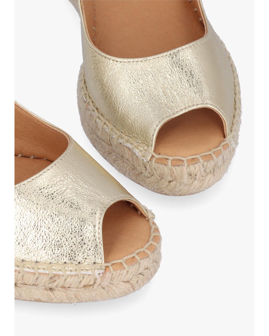 Daniel Natural Kate Gold Leather Peep Toe Wedge Espadrilles