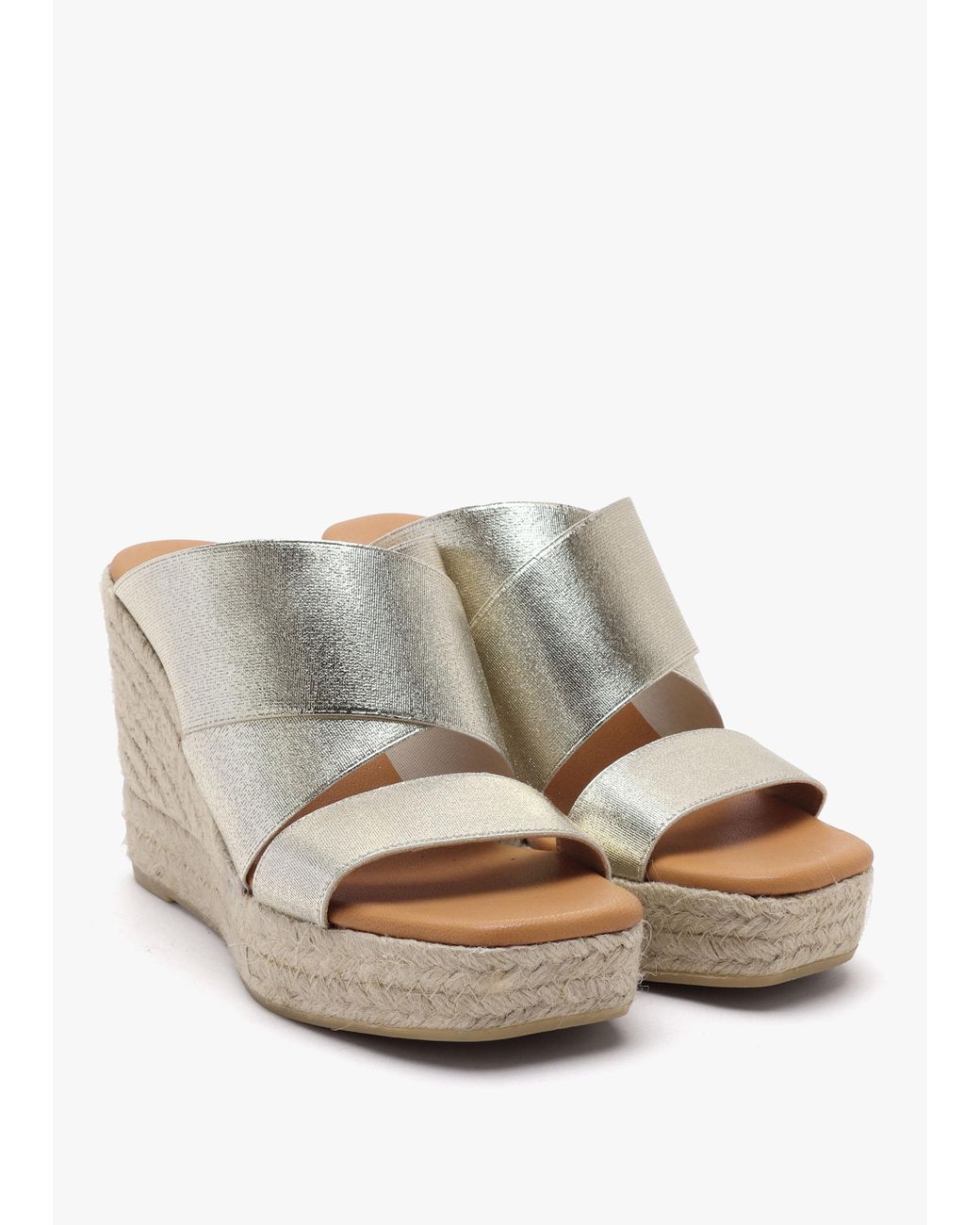Daniel White Khloe Gold Cross Strap Wedge Espadrille Mules