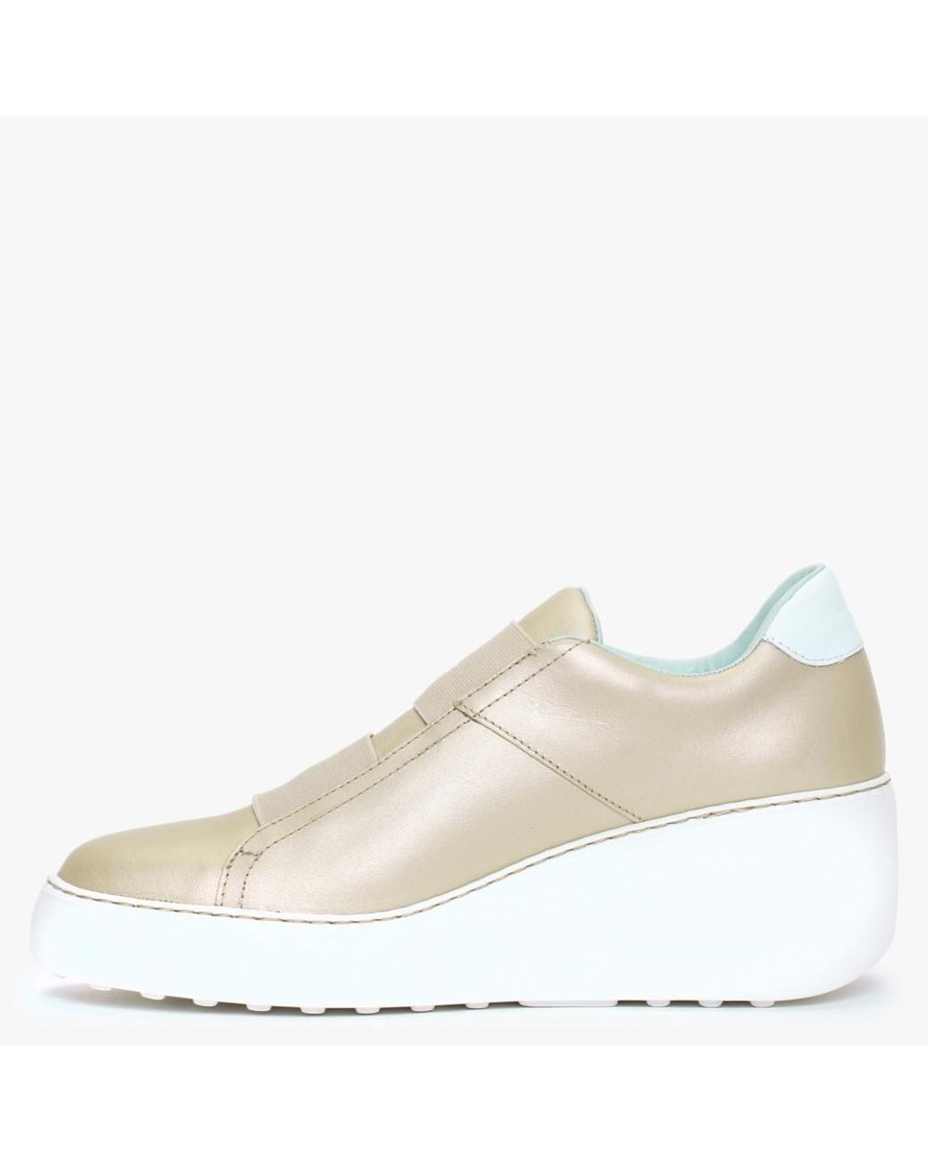 Fly London Dito Gold Leather Wedge Trainers in Natural | Lyst