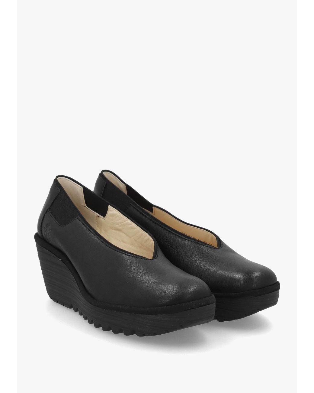 Fly London Black Yoza Wedge Court Shoes