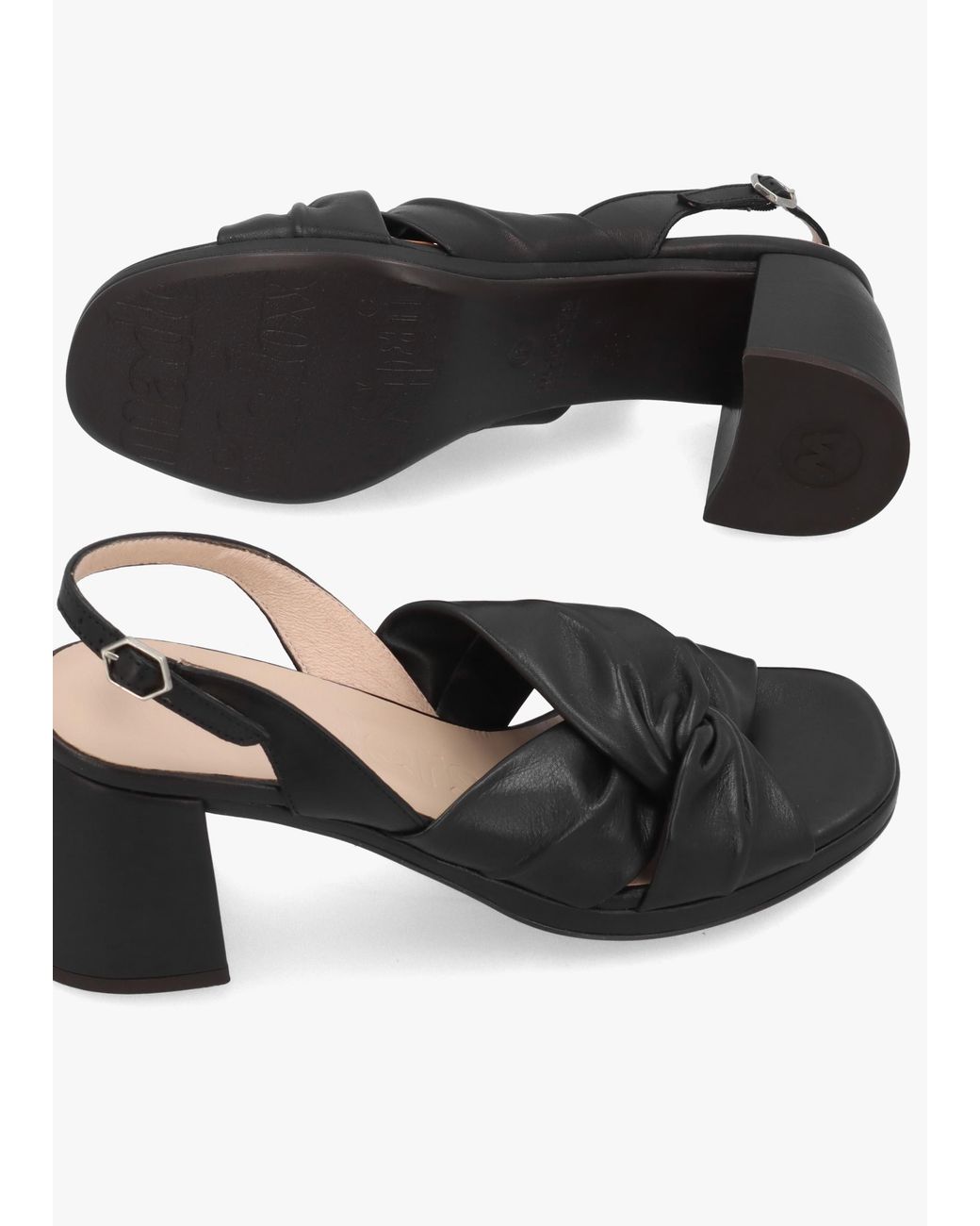 Wonders Black F-8202 Block Heel Sandals