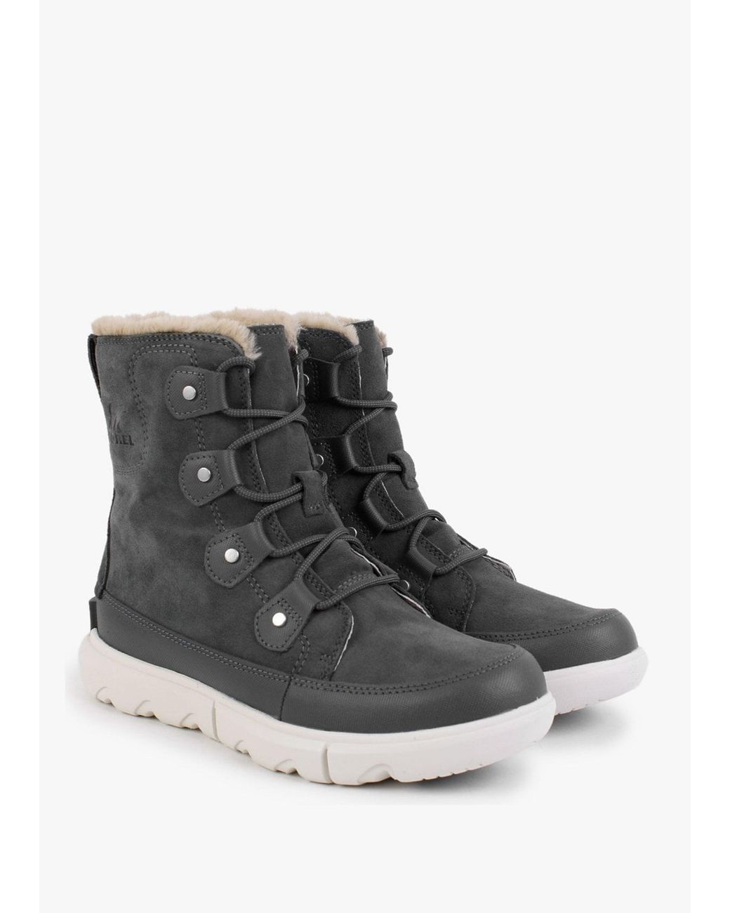 Sorel Black Explorer Ii Joan Faux Fur Waterproof Boot In Grill, Fawn