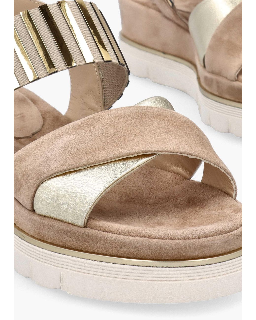 Luca Grossi Natural Suede Metallic Strap Low Wedge Sandals