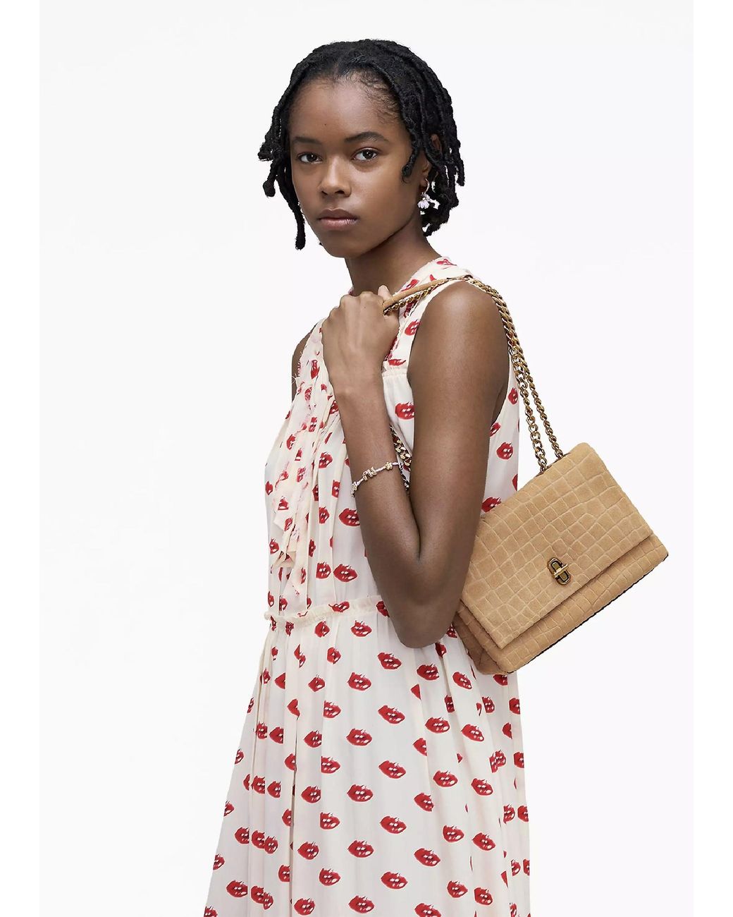 Marc Jacobs Natural The Suede Croc Slim Dual Convertible Sahara Shoulder Bag