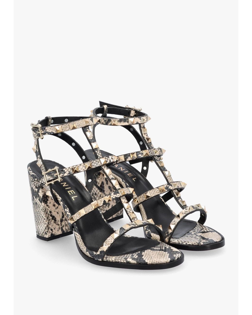 Daniel Metallic Pitter Leather Studded Block Heeled Sandals